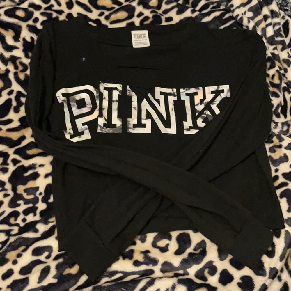 Pink tie dye logo black top